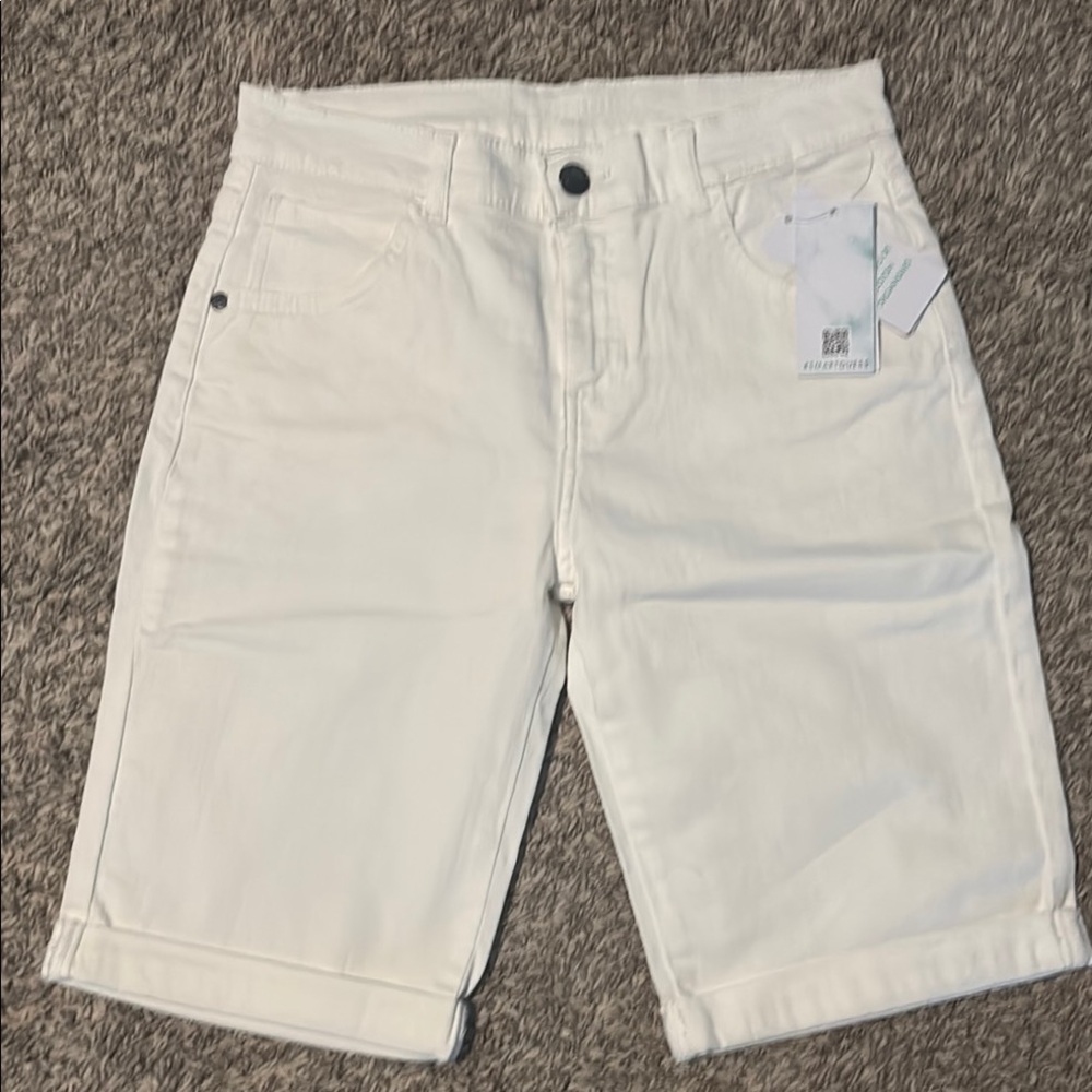 New girls size 14 Guess white long stretch bull denim shorts
